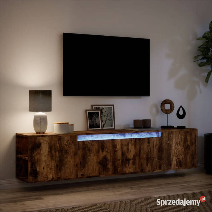Ścienna szafka pod TV z LED przydymiony dąb Meble Warszawa