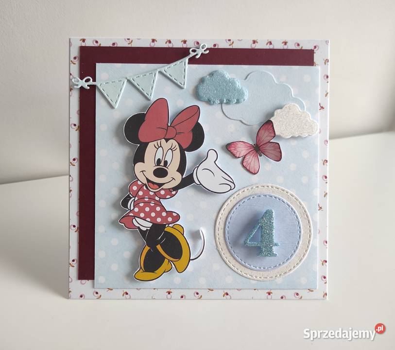 Kartka urodzinowa ręcznie robiona Myszka Minnie Łódź sprzedam