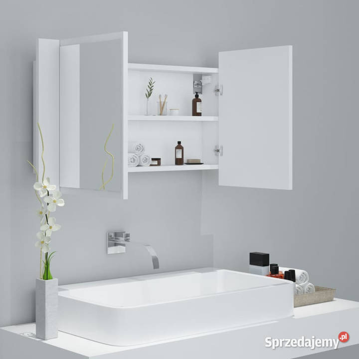 Szafka łazienkowa z lustrem i LED biała 80x12x45 Łazienkowe Warszawa