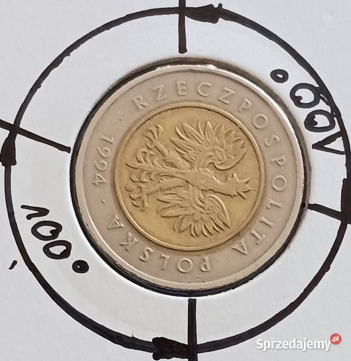 5 złotych 1994 r Destrukt skrętka przesunięcie