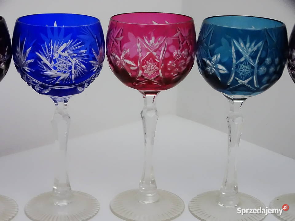 Kieliszki kryształowe kolorowe zestaw 7 sztuk lubelskie Biłgoraj