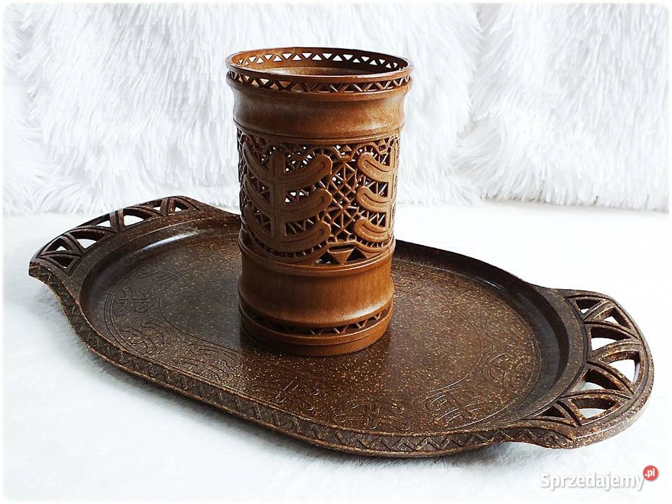 Serwetnik Taca Z Ch Uranium Komplet PRL Pojemnik Żary