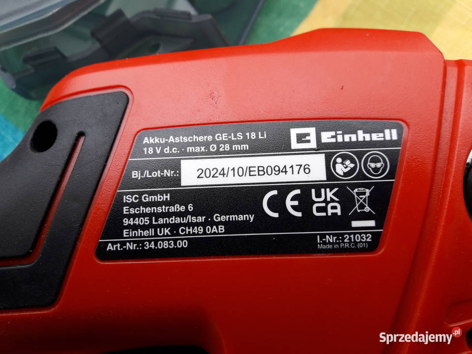 Sekator nożyce do gałęzi akumulatorowe Einhell Miłosław sprzedam