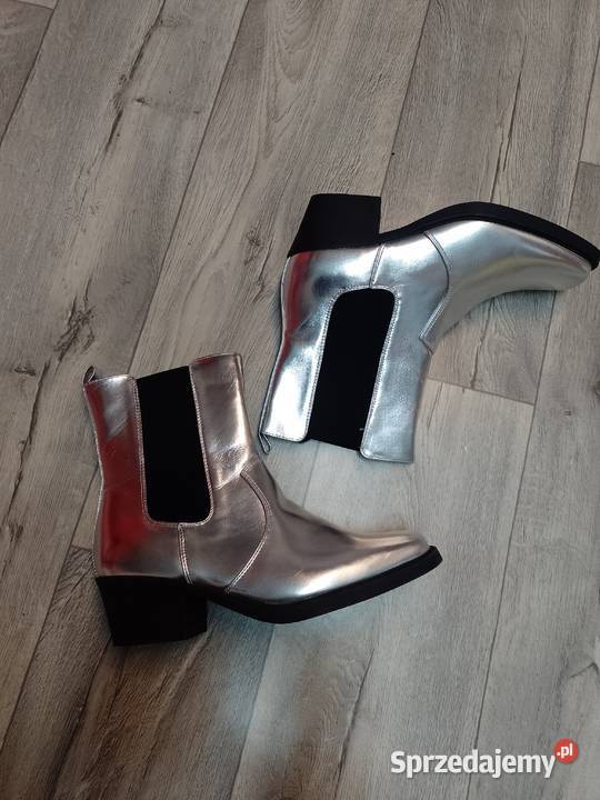 42 Bonprix bpc Srebrne Botki kowbojki wieczorowe szary/srebrny Kozaki Kraków sprzedam