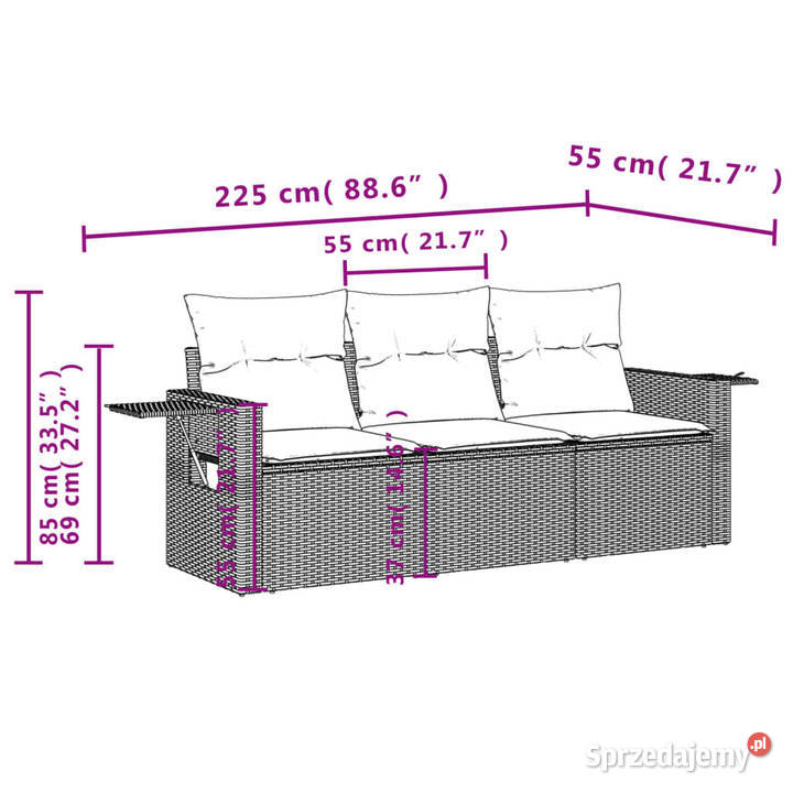 3częściowa sofa do ogrodu z poduszkami szara Warszawa