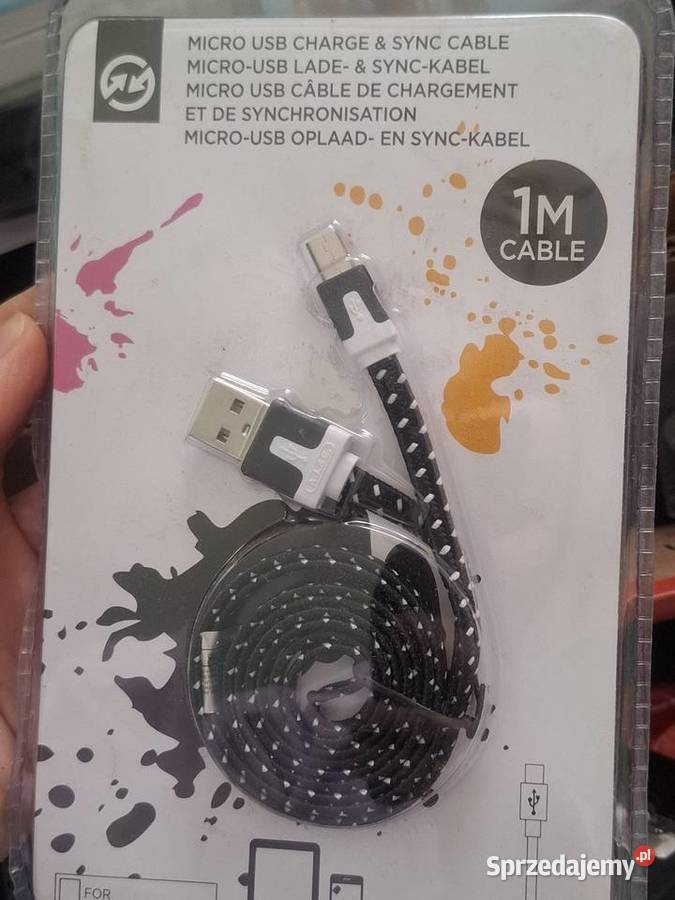 Nowy kabel Micro USB 1m pleciony czarnobiały Otwock