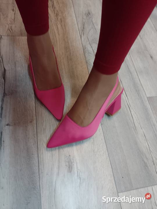 3940 Różowe czółenka wieczorowe z odkrytą piętą Czółenka małopolskie Kraków