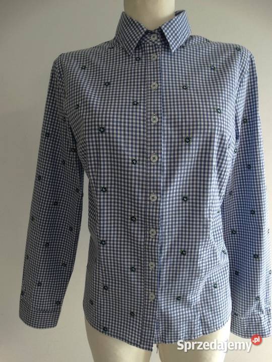 Koszula Biała w Niebieską Kratę Bawełniana podlaskie Łomża
