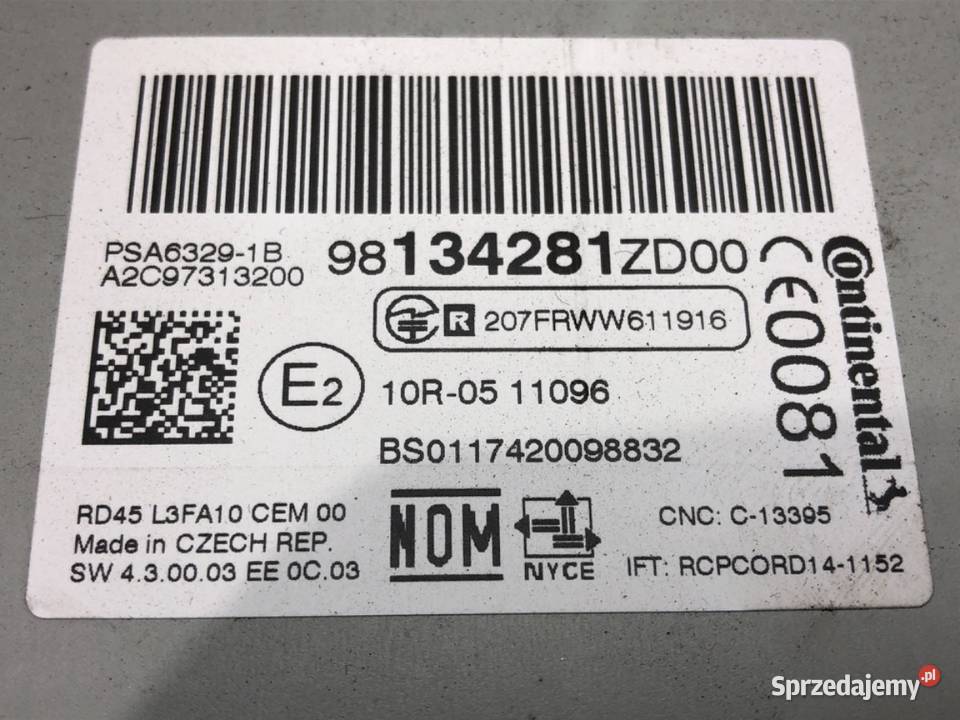 RADIO CITROEN CELYSEE 98134281ZD00 ODTWARZACZ