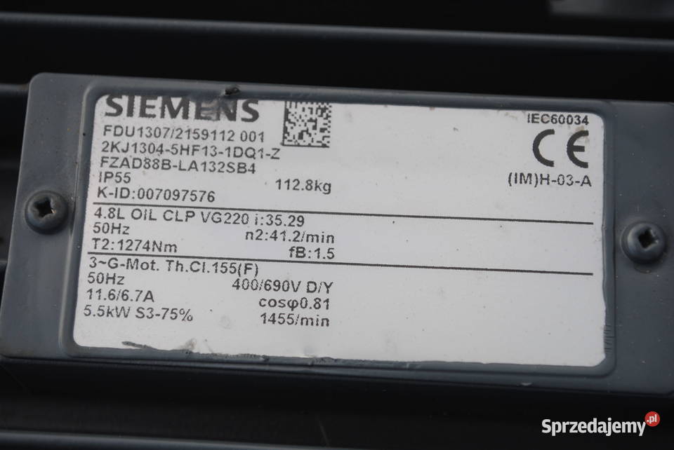 Motoreduktor 55kw 412obrmin SIEMENS Kargowa