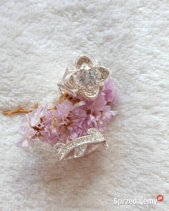 Nowy pierścionek podwójny srebrny kolor kwiat Szczecin