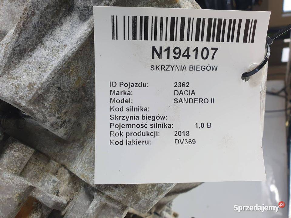 SKRZYNIA BIEGÓW DACIA SANDERO II JH3397 10 TCE Lipno