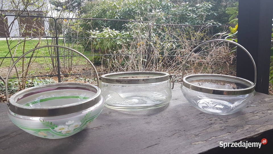 Trzy stare misy ze stalowymi uchwytami śląskie Myszków