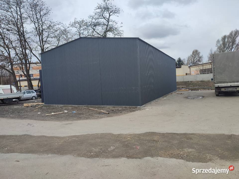 Garaż blaszany Grafitowy z zadaszeniem boczn Jawor