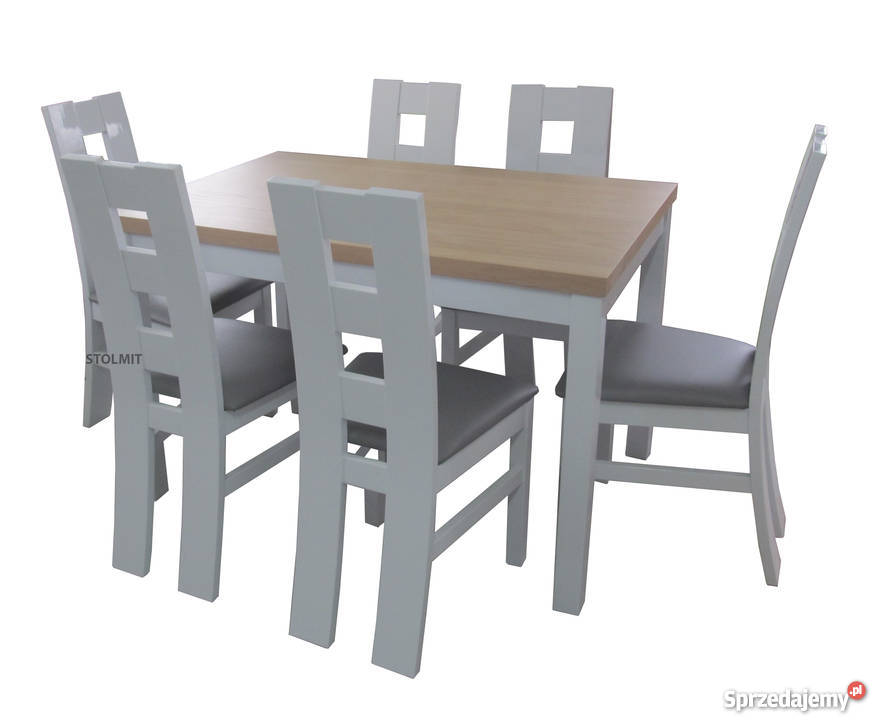 Stół prowansalski dąb naturalny z białym połyskiem 6 krzeseł