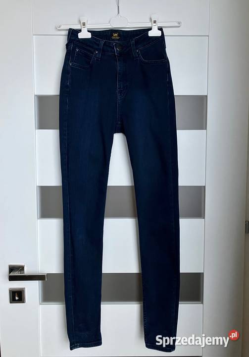 Granatowe jeansy Lee wysoki stan rurki skinny Nisko