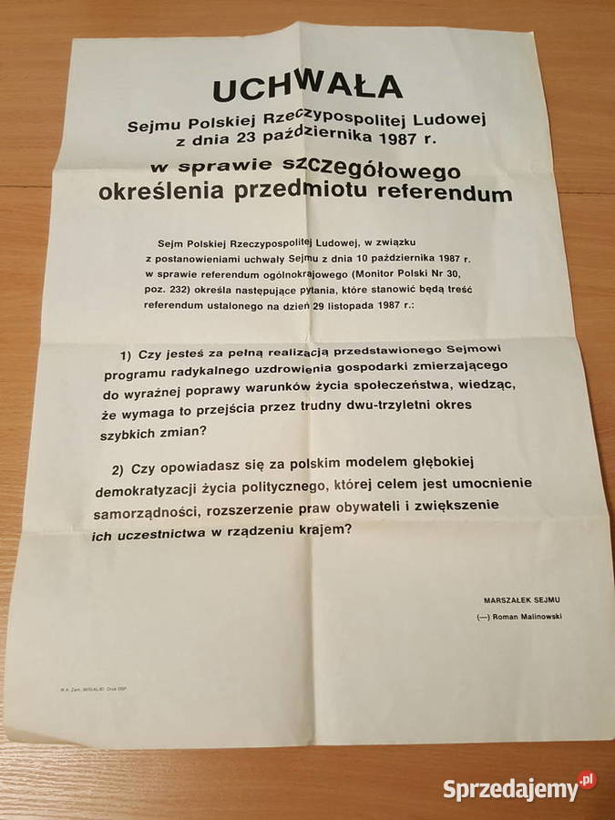 PLAKAT Uchwała Sejmu PRL z 1987r w spr Złotniki