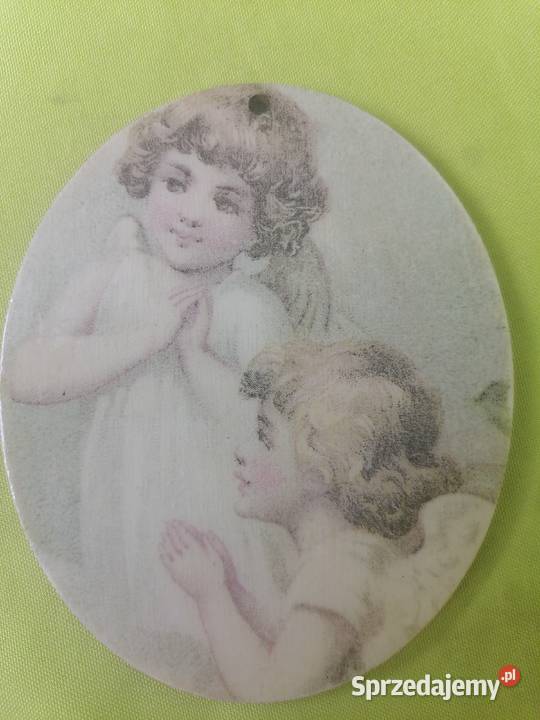 aniołki zawieszka drewniana medalion 12 Sierpc