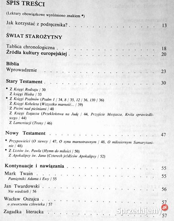 Literatura Starożytność oświecenie Maria miękka Chełm sprzedam