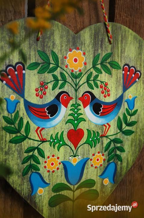 Zawieszka drewniana serce ptaki skandynawski wielokolorowy Lublin