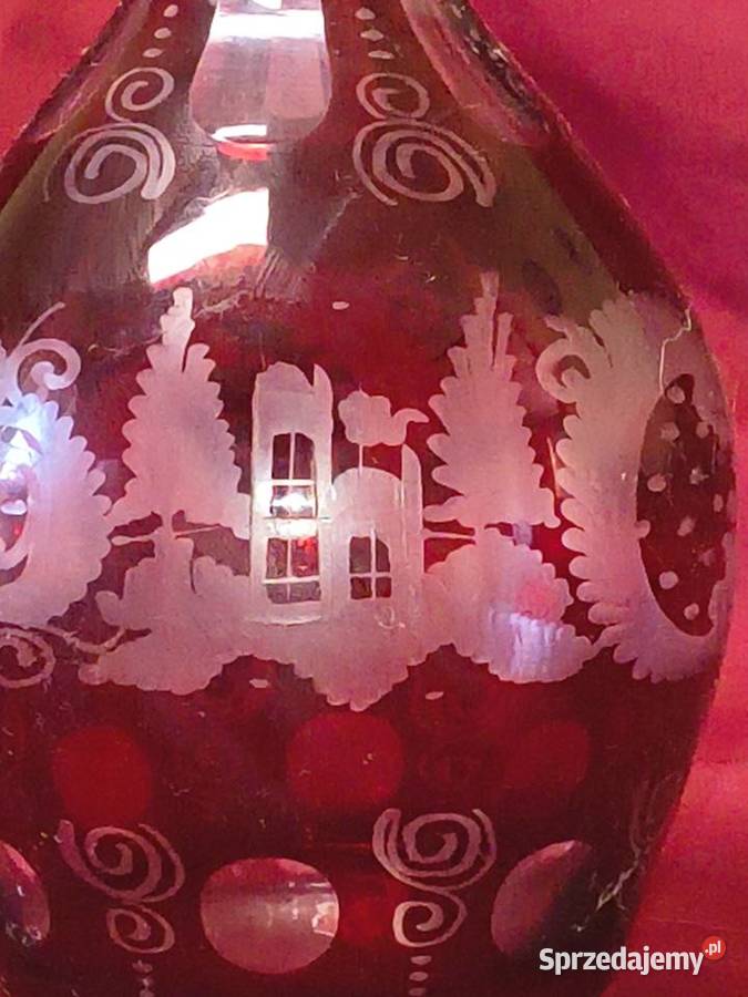 Antyczny flakon karafka szkło rubinowe ręcznie