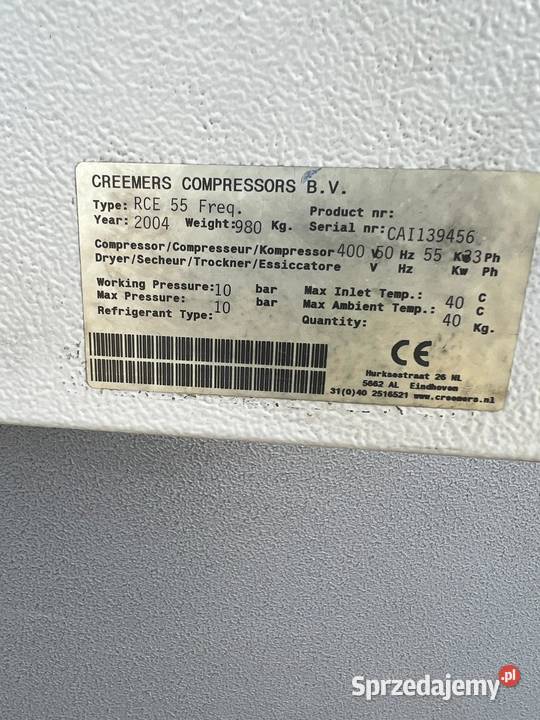 Sprężarka śrubowa CREEMERS RCE55 55kW 85m3min Wilków
