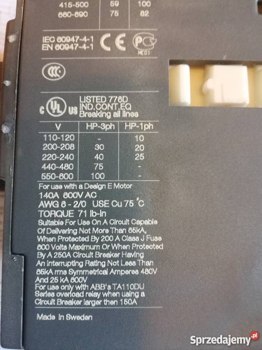 ABB Stycznik A11030 500V AC Dąbrowa Górnicza