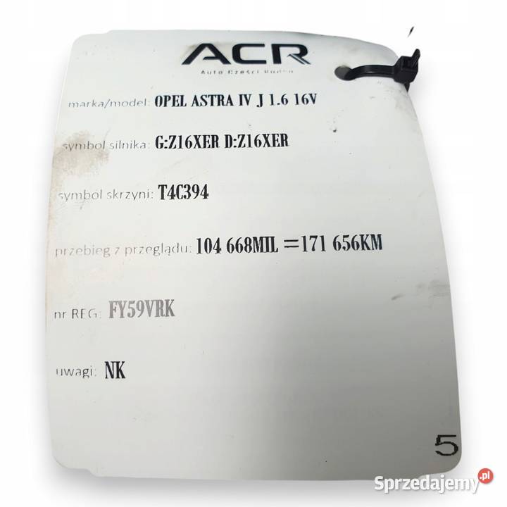 ROZRUSZNIK Opel Astra J Insignia Zafira Mokka 16 Części samochodowe Chełm