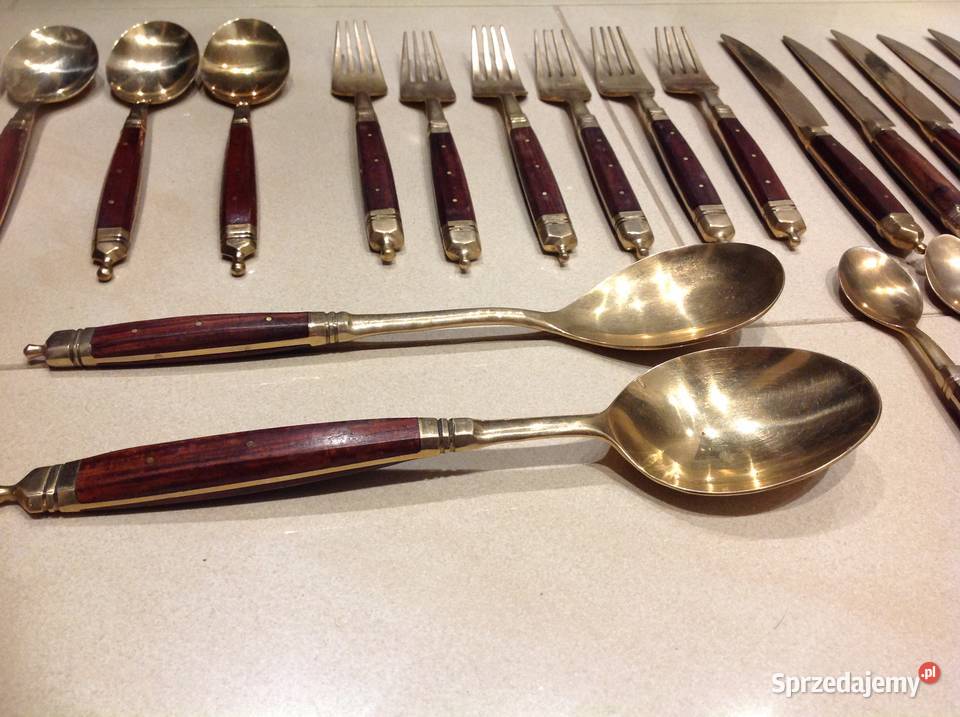 Stare Sztućce z Brązu Zestaw 31 Drewno Wiśniowe Nowa Sól sprzedam