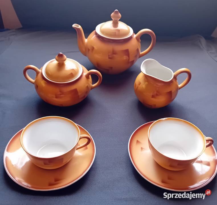 Herbaciany porcelanowy komplecik 2 osób art deco wielkopolskie Koźminek sprzedam