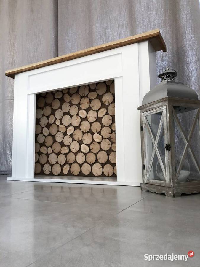 Portal kominkowy z drewna biały drewniana