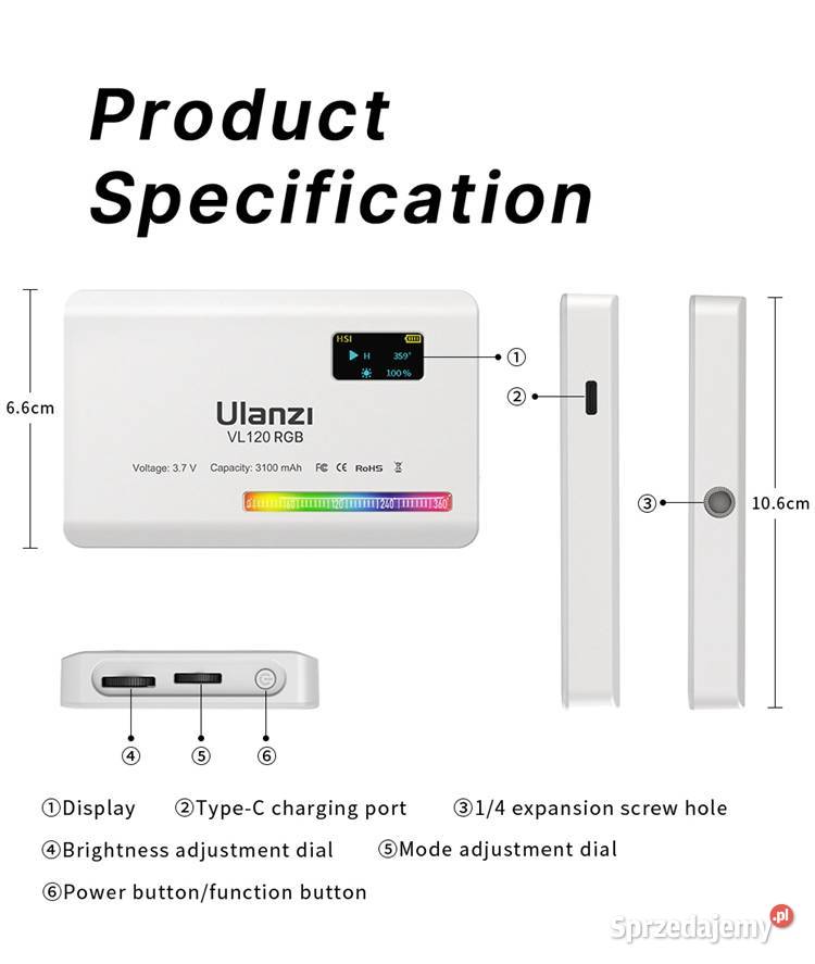 Lampa LED Ulanzi VL120 RGB do telefonuaparatu Akcesoria Wrocław