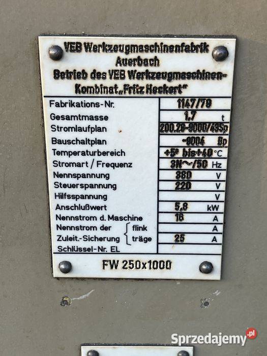 Frezarka pozioma HECKERT FW 250x1000