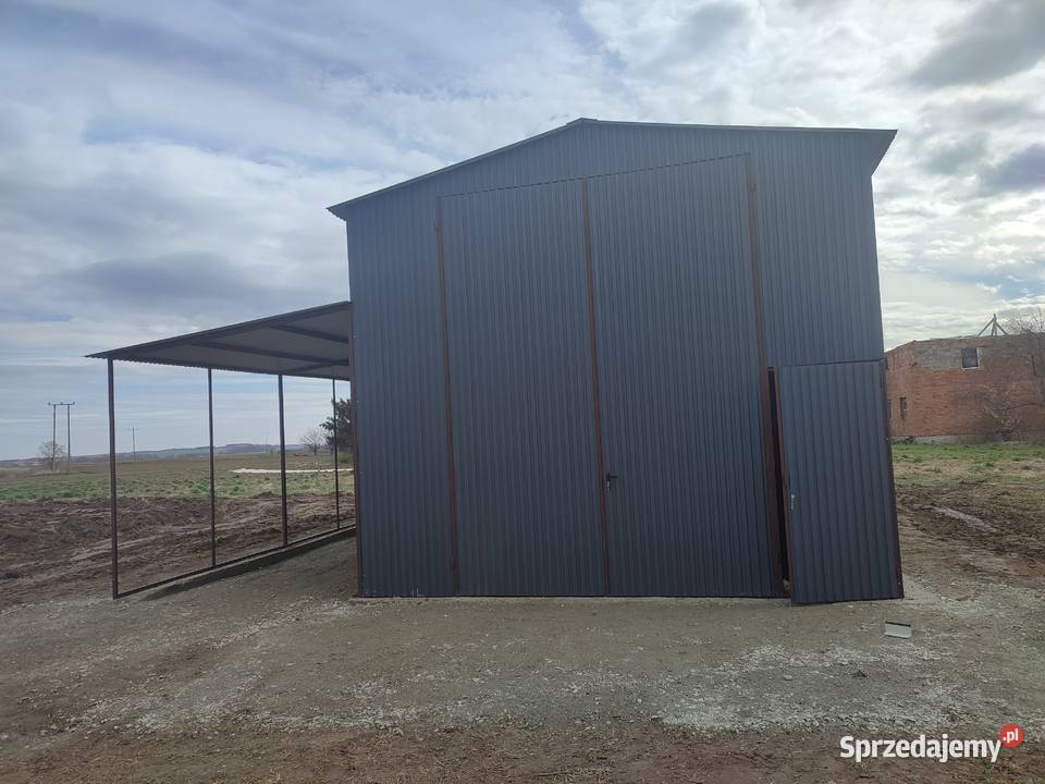Garaż blaszany Grafitowy z zadaszeniem boczn Jawor