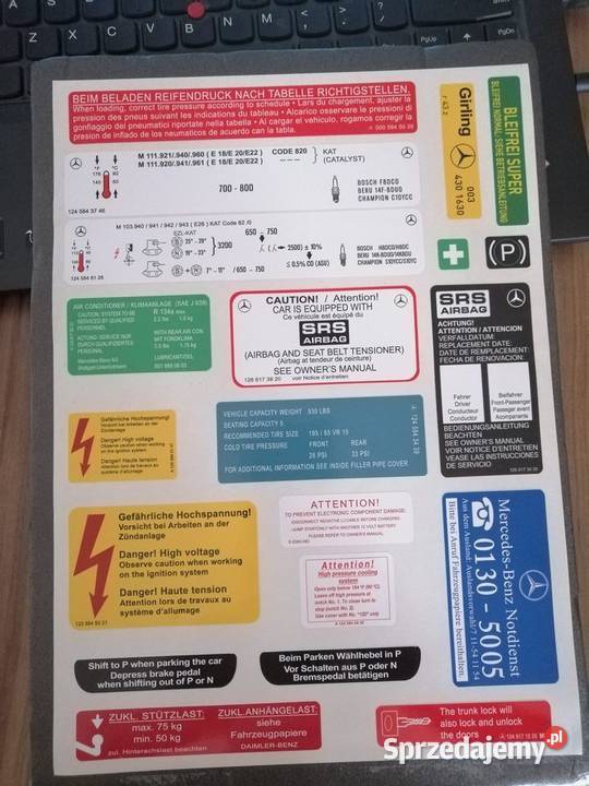 Kalkomania naklejki serwisowe Mercedes w124 190 Mikołów