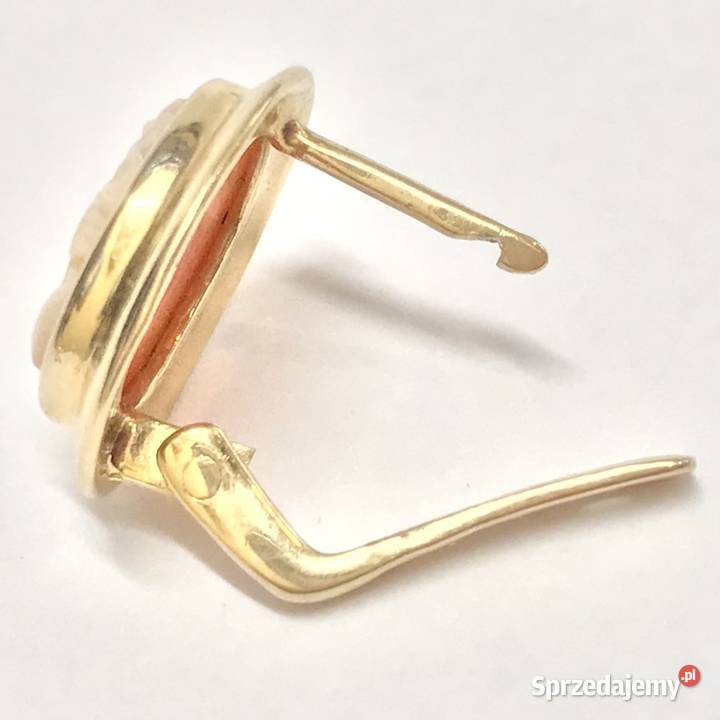 Złote kolczyki 14K 585 z ręcznie rzeźbioną kameą mazowieckie Warszawa