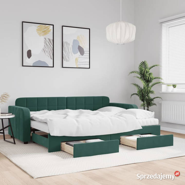 Sofa rozsuwana z szufladami ciemnozielona 223cm Warszawa