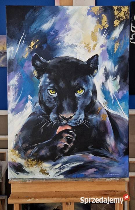 Nowoczesny obraz ze złoceniem Pantera 50x70 Męcina sprzedam