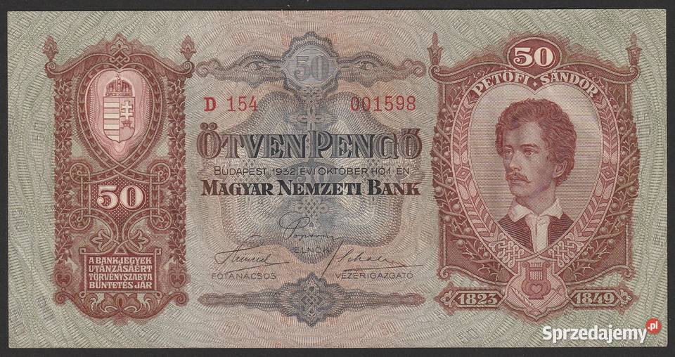 Węgry 50 pengo 1932 stan 2 Petofi Łódź