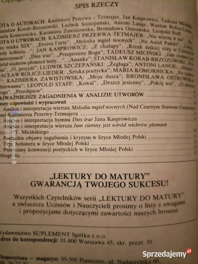 Lektury szkolne do matury Liryka Młodej Polski mazowieckie Warszawa