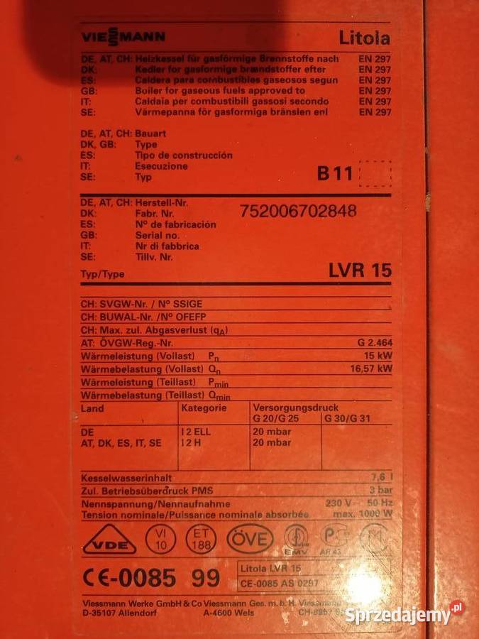 Piec gazowy Viessmann Litola LVR 15 kW gaz