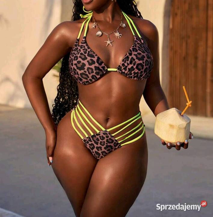 Bikini strój kąpielowy panterka neon paski