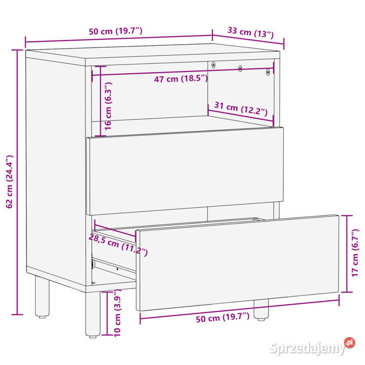 Szafka nocna czarna 50x33x62 materiał Warszawa
