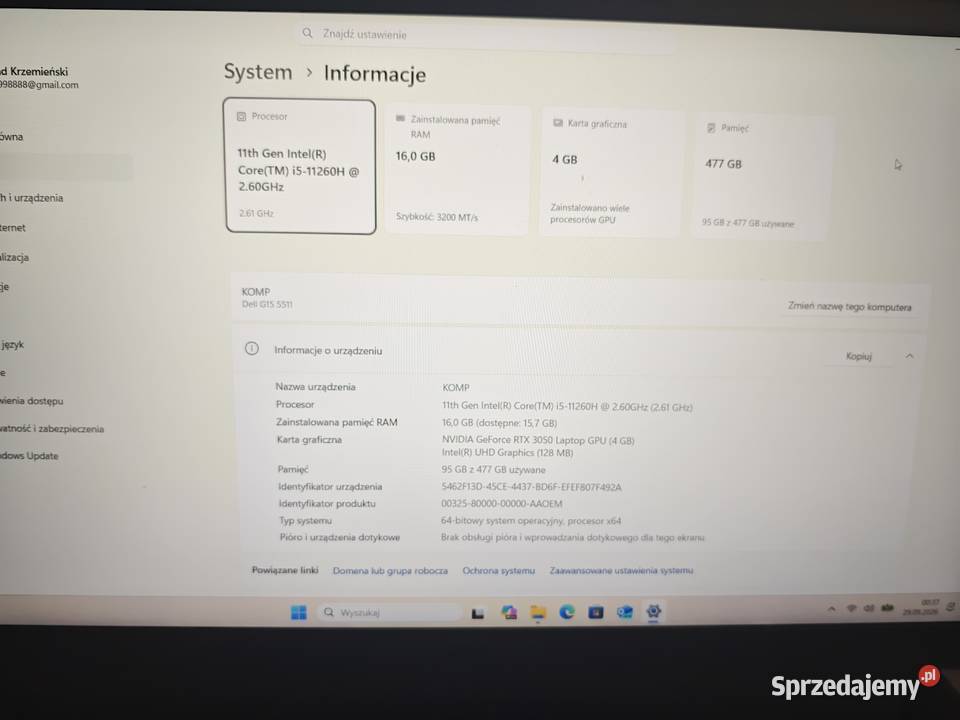 Laptop Dell G15 156 Intel Core i5 16 GB Szczecin sprzedam