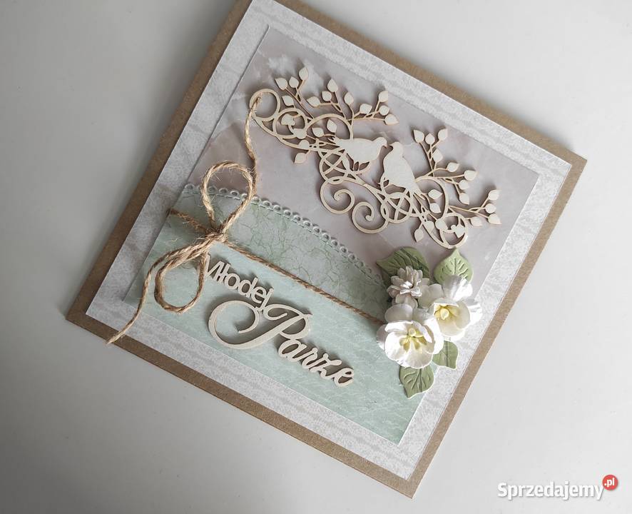 Kartka ręcznie robiona ślub ptaki Antyki, Sztuka, Kolekcje sprzedam