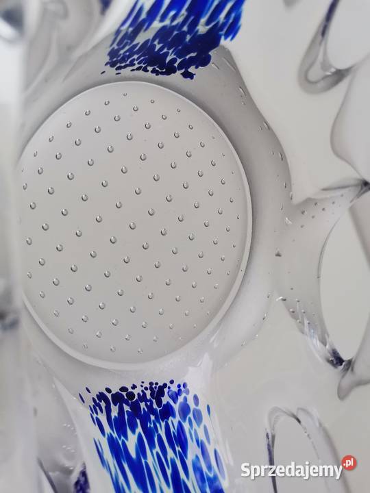 Stary duży szklany kolorowy świecznik lampka Porcelana i szkło śląskie Katowice