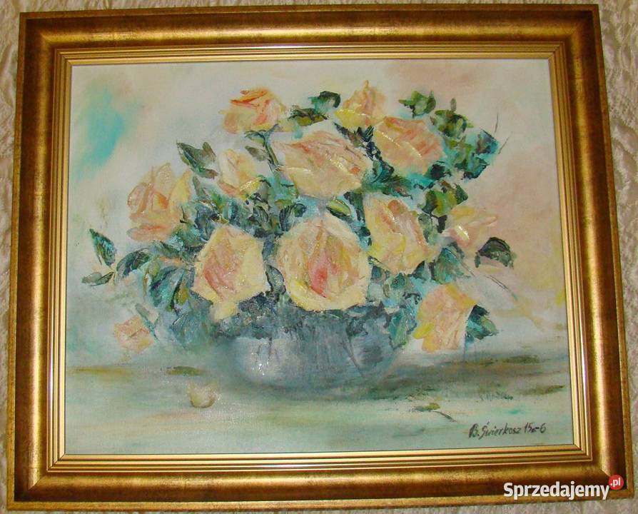 obraz olejny ŻÓŁTE RÓŻE Antyki, Sztuka, Kolekcje Grzechynia