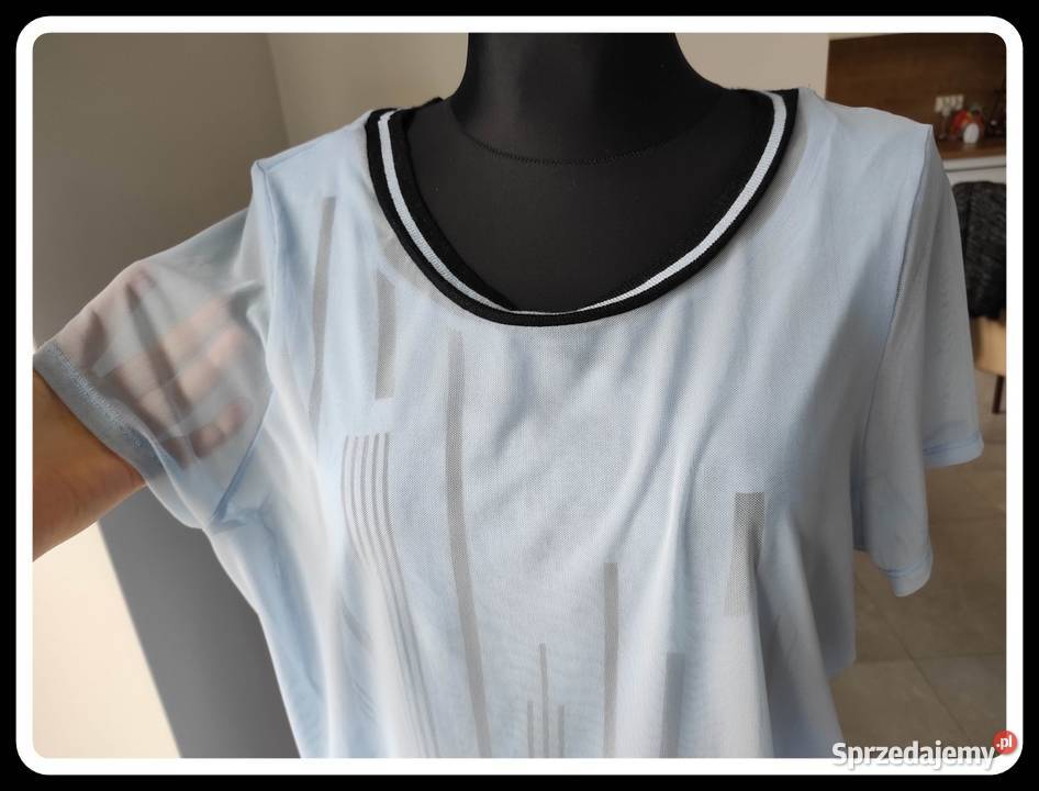 Niebieski tshirt wiskoza tiulowa wierzchnia Rozmiar 42(XL) Moda i Styl Płock