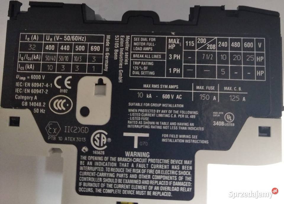 Wyłączniki silnikowe Eaton 32A Siemens 3036A małopolskie Maniowy sprzedam