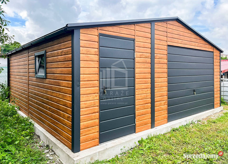 Garaż Blaszany 6x6m Brama uchylna Drzwi 3x okno